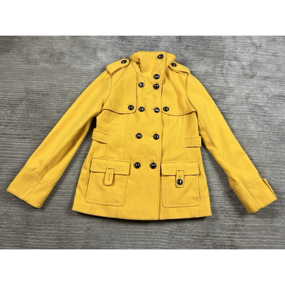 Apt. 9 Pea Coat Womens Medium Yellow Double Breasted Military Trench Jacket